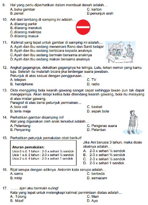 Soal Bahasa Indonesia kelas 4 dan kunci jawaban